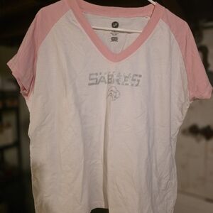 NHL Buffalo Sabres Women's White and Pink Raglan Tee